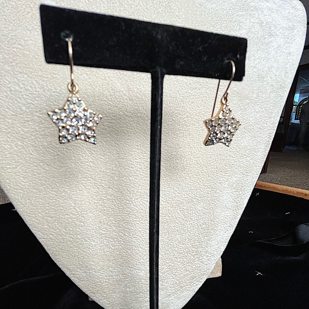 Swarovski Clear White Crystal Gold Star Dangle Earrings